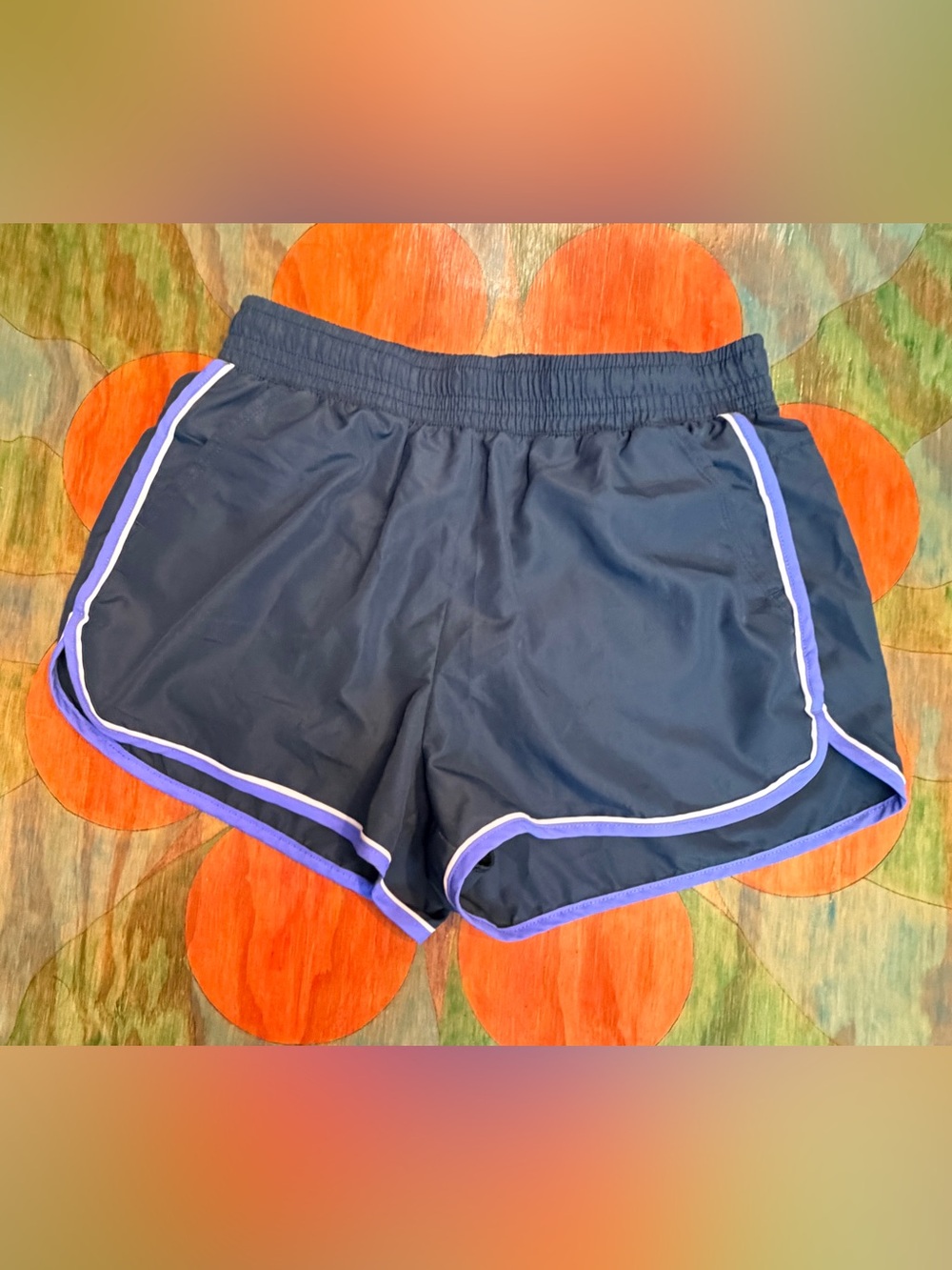 Womens Black Athletic Works  Shorts Elastic Waist Purple Trim Size Medium 8-10 E